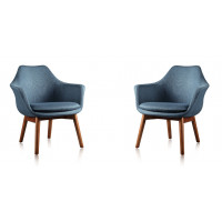 Manhattan Comfort 2-AC026-BL Cronkite Blue and Walnut Twill Accent Chair (Set of 2)